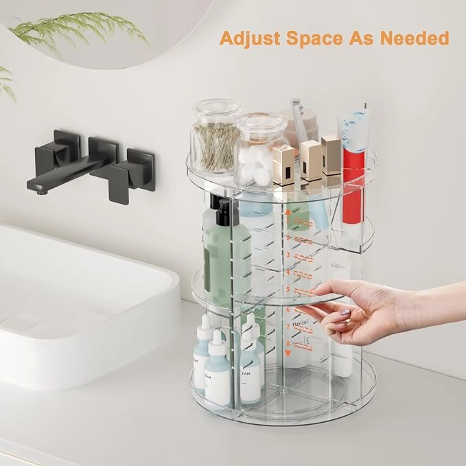 360° Rotating Makeup Organizer with Adjustable Layers & Brush Holder - Image 3