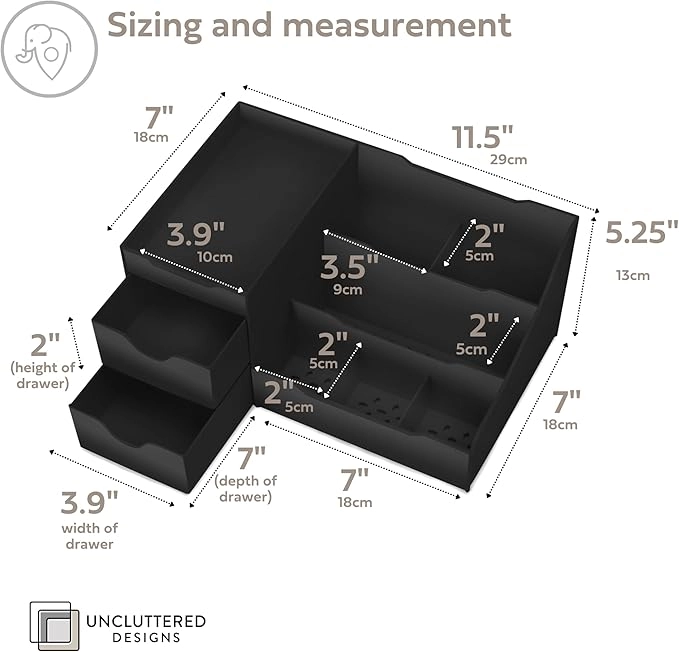 Large Black Vanity Organizer with 2 Drawers - Image 3