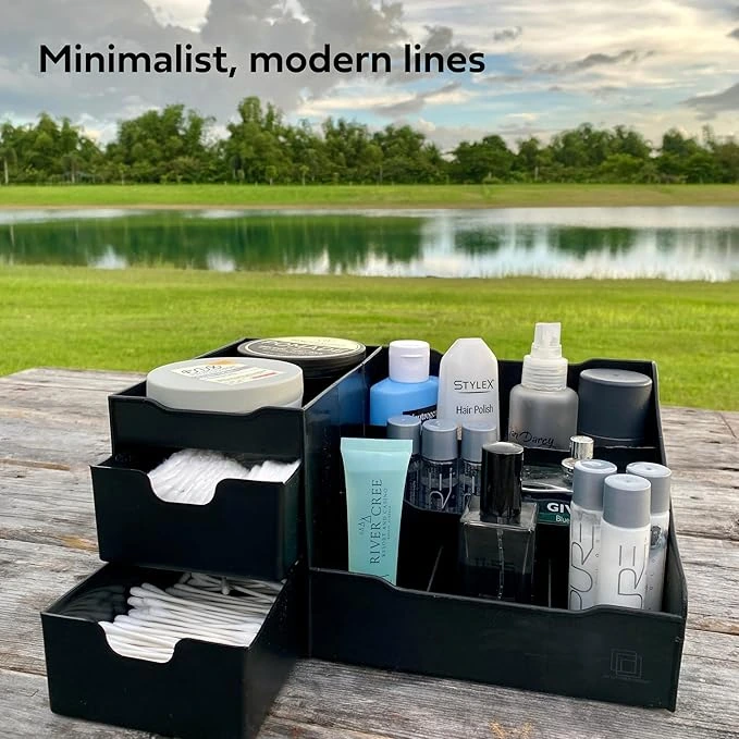 Large Black Vanity Organizer with 2 Drawers - Image 2