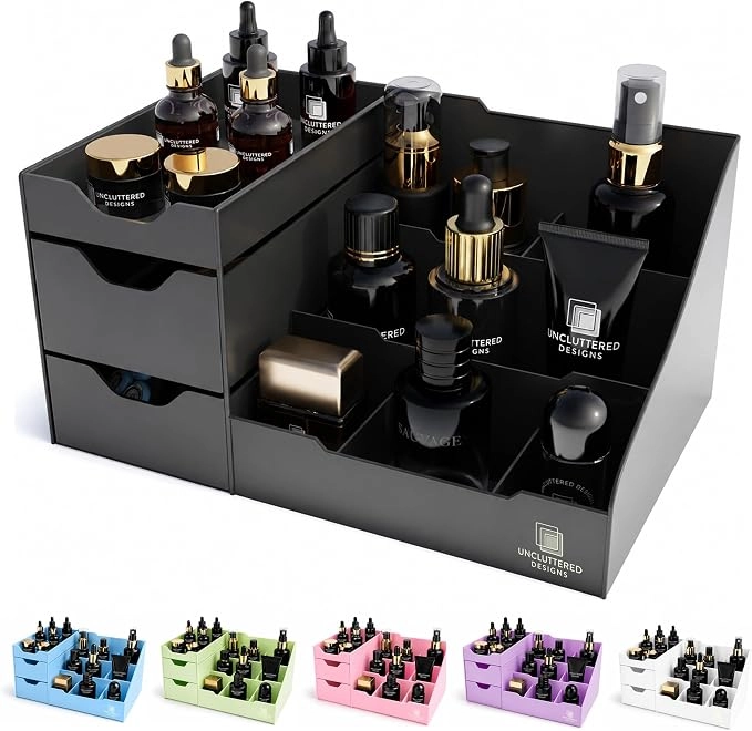 Large Black Vanity Organizer with 2 Drawers